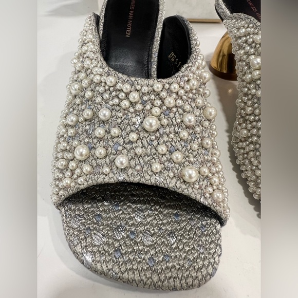 DRIES VAN NOTEN
Pearly Beaded Mule Sandals In Silver - Picture 7 of 8